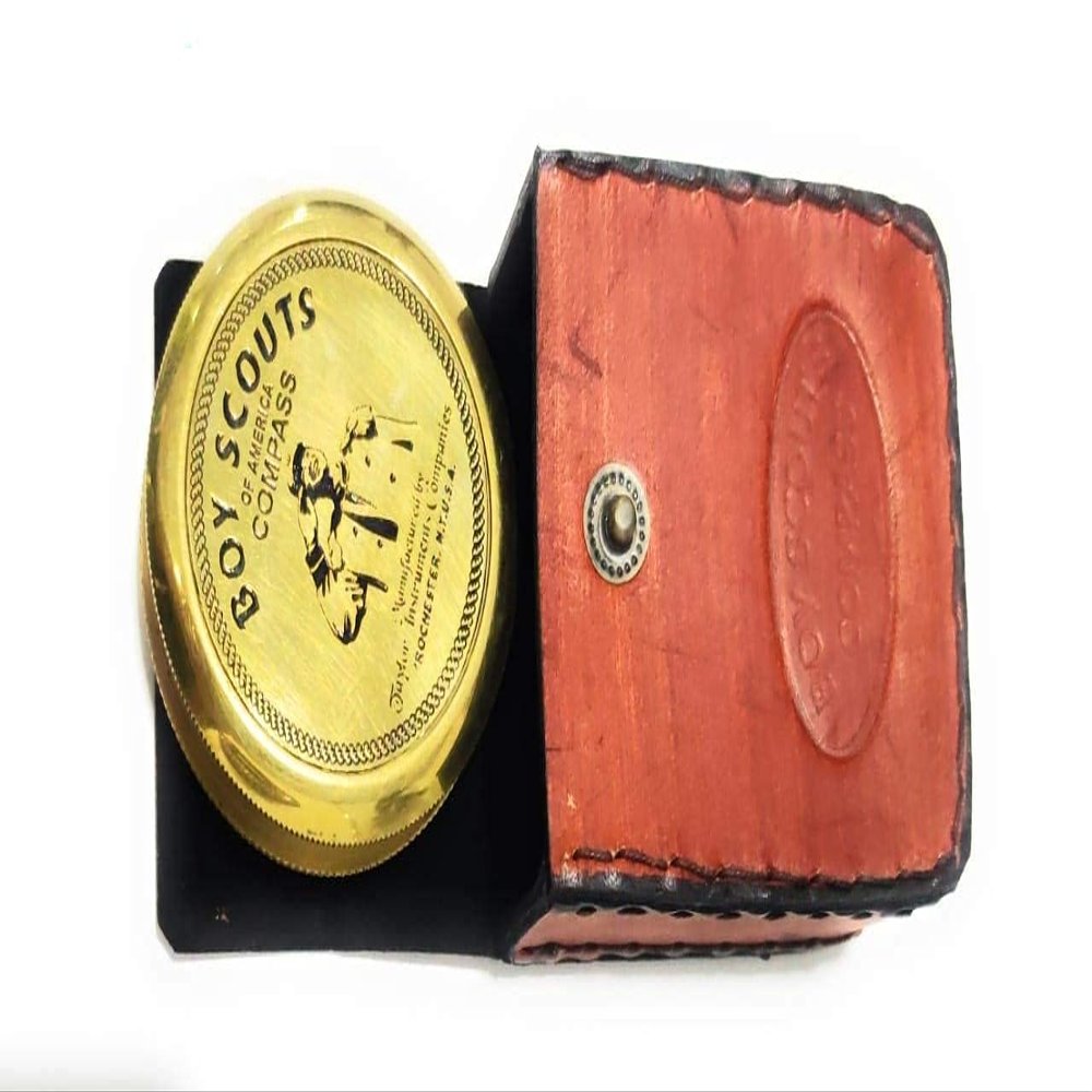 ARTIZANSTORE Brass American Compass with Leather Case-Pirate Compass,Inspirational Compass