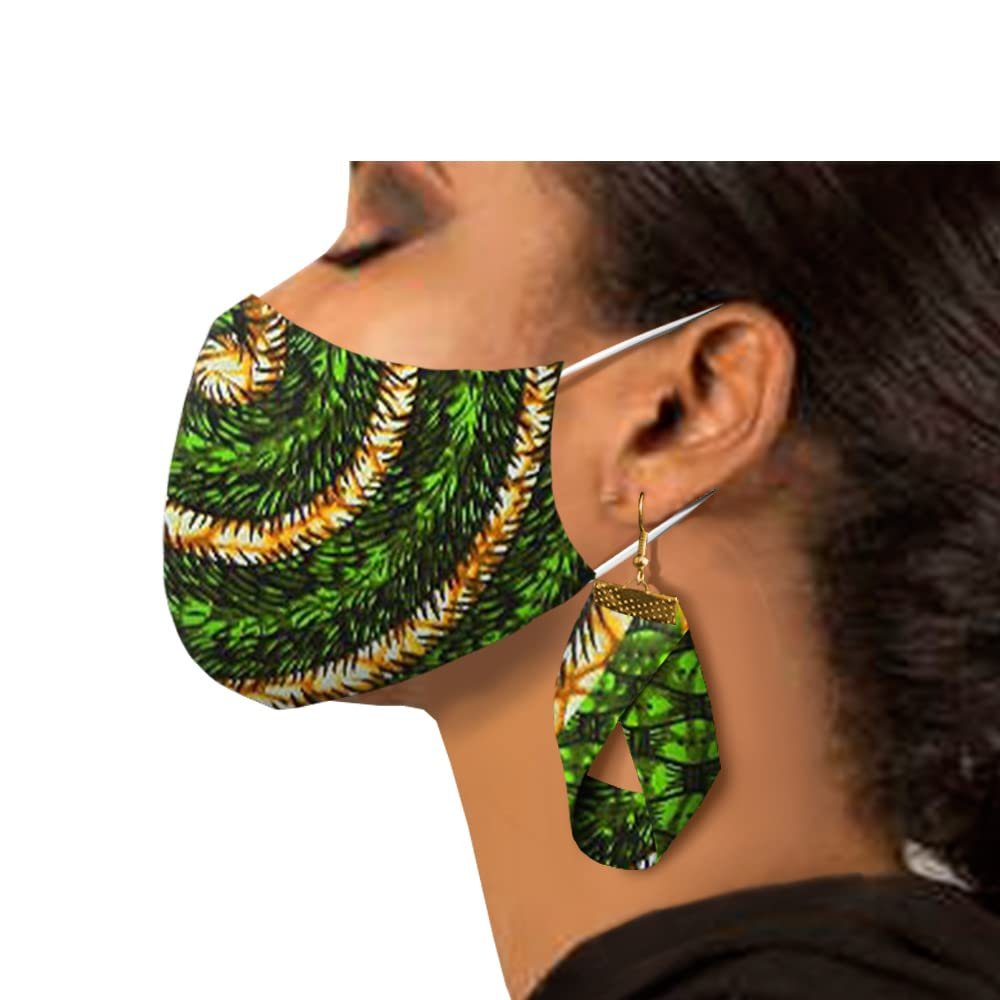 African Ankara Print Mask and Earrings 2 Piece for Women Dashiki Wax Batik Pure Cotton Fashion Accessories Floral 620