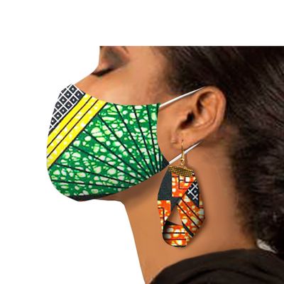 African Ankara Print Mask and Earrings 2 Piece for Women Dashiki Wax Batik Pure Cotton Fashion Accessories Floral 617