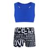 Yartina Kids Girls Sports Dance Gymnastics Leotard 2Pcs Outfits Racer Back Solid Crop Tops with Booty Shorts Blue&Black 8-10 view 1
