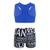 Yartina Kids Girls Sports Dance Gymnastics Leotard 2Pcs Outfits Racer Back Solid Crop Tops with Booty Shorts Blue&Black 8-10 view 2