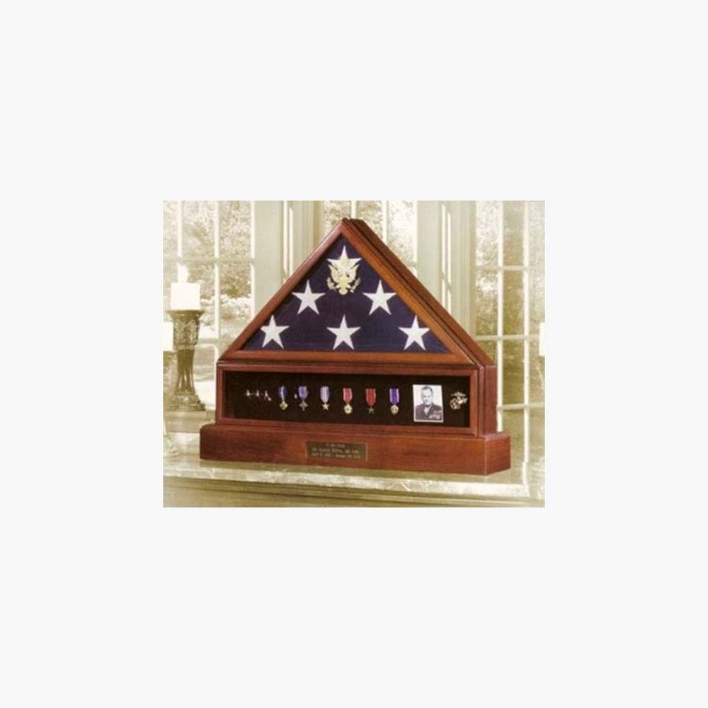 Presidential Pedestal Flag Medal Display - Walnut Material.