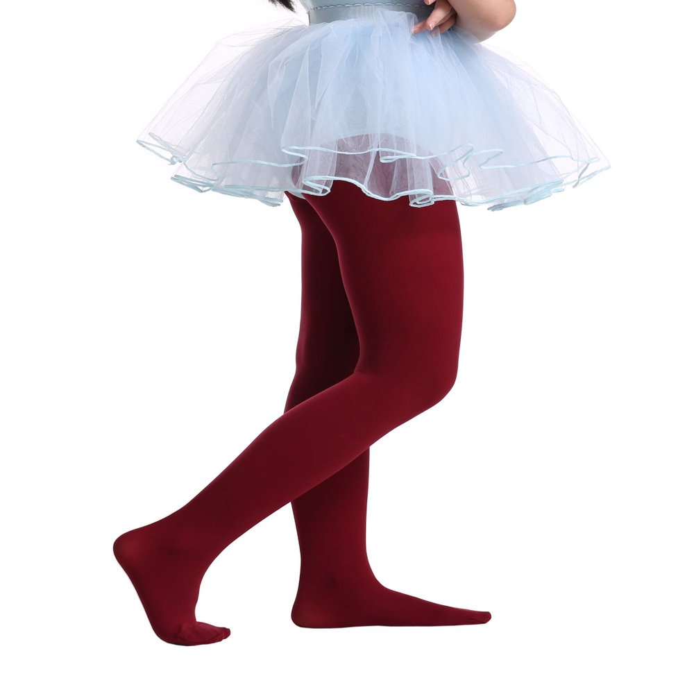 EVERSWE Girls Semi Opaque Footed Tights, Microfiber Tights (11-13, Wine Red)