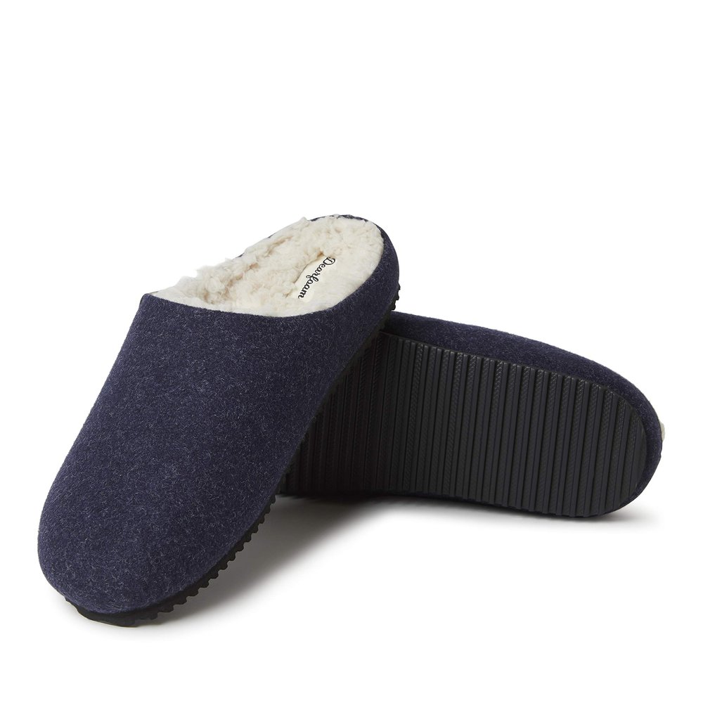 Dearfoams Men's Microwool Clog with Molded Footbed Slipper, Navy, Large