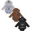 STAR WARS Darth Vader R2-D2 Chewbacca Newborn Baby Boys 3 Pack Bodysuits White/Brown/Black 6-9 Months view 1