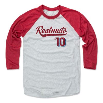 500 LEVEL J.T. Realmuto 3/4 Sleeve T-Shirt (Baseball Tee, X-Small, Red/Ash) - J.T. Realmuto Script