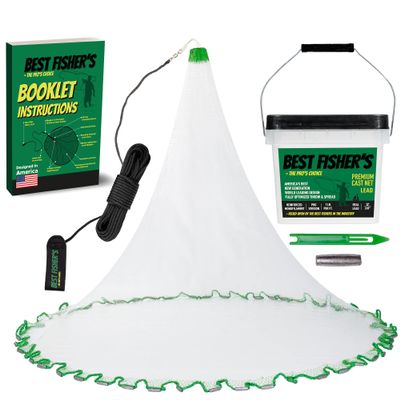 American Pro Cast Net (4-ft) - 4ft/6ft/8ft/10ft/12ft - 3/8" Mesh - Real Lead 1-lbs/ft Double Line - 2025 Upgraded & Optimized - Old Salt Premium Cast Nets for Fishing- E-Book & Utility Box Included