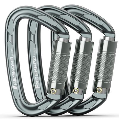 FresKaro 4inches Climbing Carabiner Clips Heavy Duty, UIAA Certified 25kN Auto Locking Carabiners, 7075 Aluminium, Lightweight, Rust Free, for Rappelling, Hiking etc, Spacegray, 3Pack