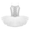 Yartina Kids Grils Ballet Dance Leotard Shiny Sequined Tutu Dress Gymnastics Ballerinas Skirts Dance Wear White 3-4 view 1