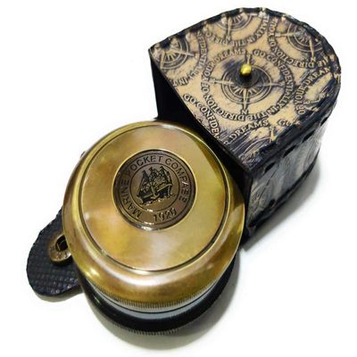 Antique Brass Compass Robert Frost Vintage Poem Engraved Navigation Compass
