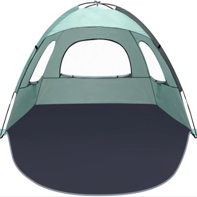 NXONE Beach Tent Sun Shade Shelter for 2-3 Person with UV Protection, Extended Floor, 3 Mesh Roll Up Windows & 8.0mm Fiberglass RodsCarry Bag Included (Mint Green)