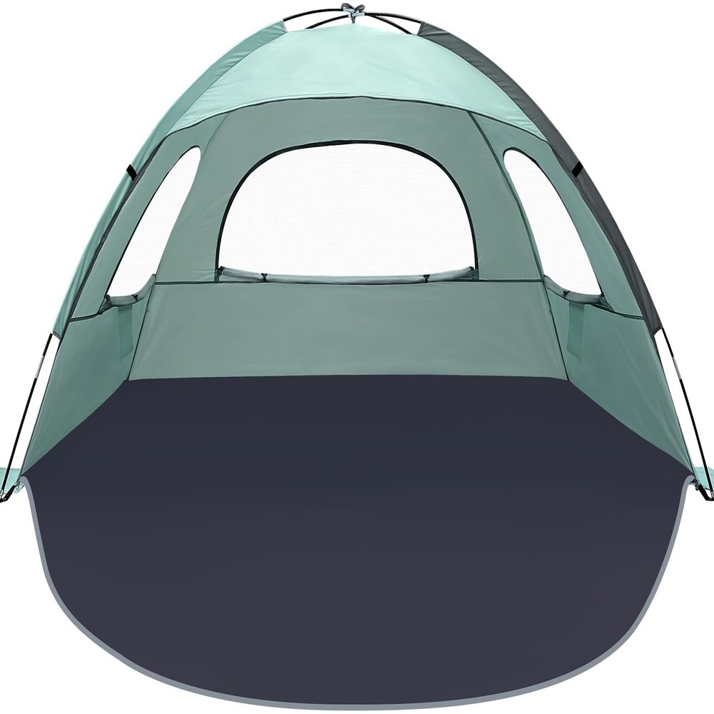 NXONE Beach Tent Sun Shade Shelter for 2-3 Person with UV Protection, Extended Floor, 3 Mesh Roll Up Windows & 8.0mm Fiberglass RodsCarry Bag Included (Mint Green)