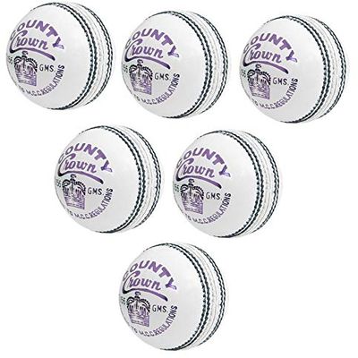 CW 6 X County Crown White Cricket Ball Night Day Match Official Leather Balls