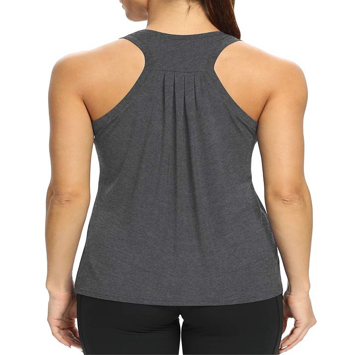 Bestisun Racerback Workout Exercise Shirts for Women Active Yoga Clothes Long Tank Tops Loose fit Heather Gray XXL