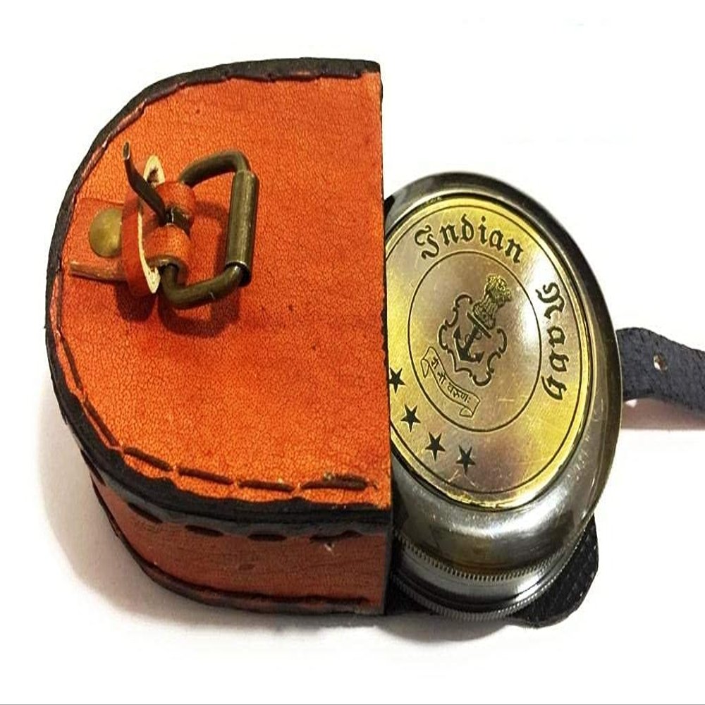 ArtizanStore Brass Compass Antique Indian Navy Gift Compass with Leather Case