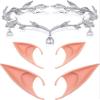 Maitys Halloween Elf Ears with Crown Set Fairy Crown Headpiece Leaf Tiara and Soft Elves Ears for Women Cosplay Costume Party view 1