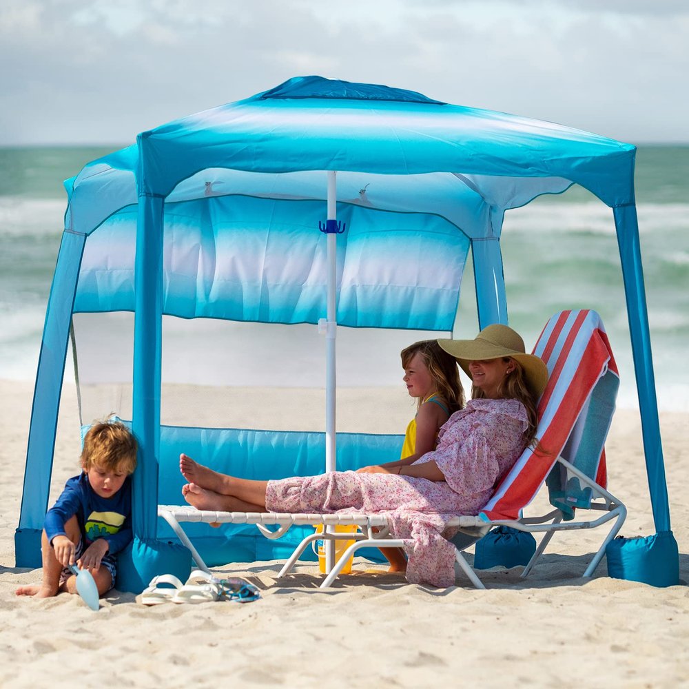 AMMSUN Beach Cabana, 6.2'6.2' Beach Canopy, Easy Set up and Take Down, Cabana Tent with Sand Pockets, Instant Sun Shade with Side Wall, Gradient Blue