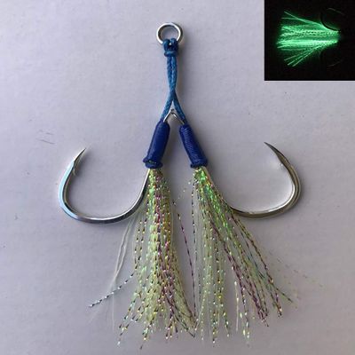 AFFORDABLE Fishing Set of 2/4/6/8/10 Pieces Glow Assist Duple Carbon Steel Circle Fishing Hooks (Hook Size 5/0) (Vertical Jigging Fishing and Saltwater Fishing) (Set of 10 Pieces Duple Assist Hooks)