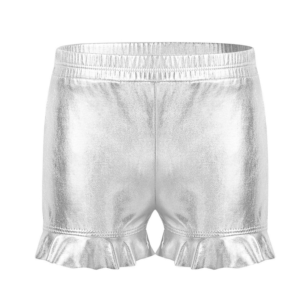 Agoky Girls Metallic Gymnastic Dance Athletic Shorts Shiny Bottoms Booty Shorts for Sports Workout Swimming Silver 14