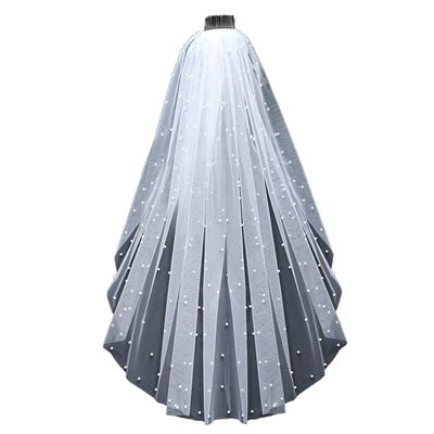 azaleas Wedding Bridal Veil with Comb 1 Tier Cut Edge Fingertip&Cathedral Length Pearl(V05)