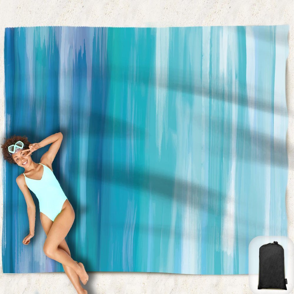 Hiwoss Beach Blanket Waterproof Sandproof Oversized 95x 80,Sand Free Beach Mat with Corner Pockets,Portable Mesh Bag for Travel and Outdoor Camping (Dreamsea) (Dreamsea)