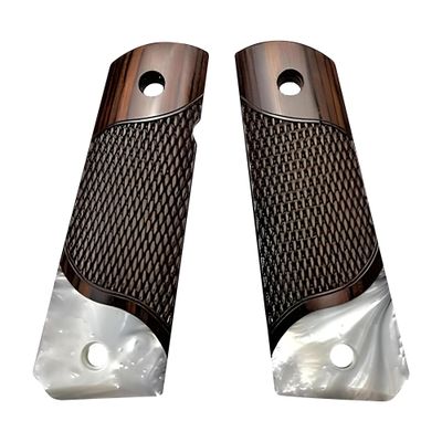 Compatible Replacement for 1911 Colt Full Size Classic Checkered Rosewood Premium Gun Grips Pearl Accent Bonus 4 Gold Screws