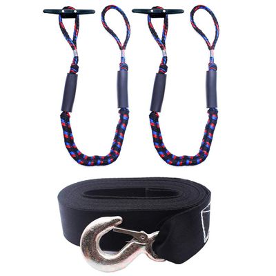 Boat Bungee Dock Line and Boat Winch Strap with Hook