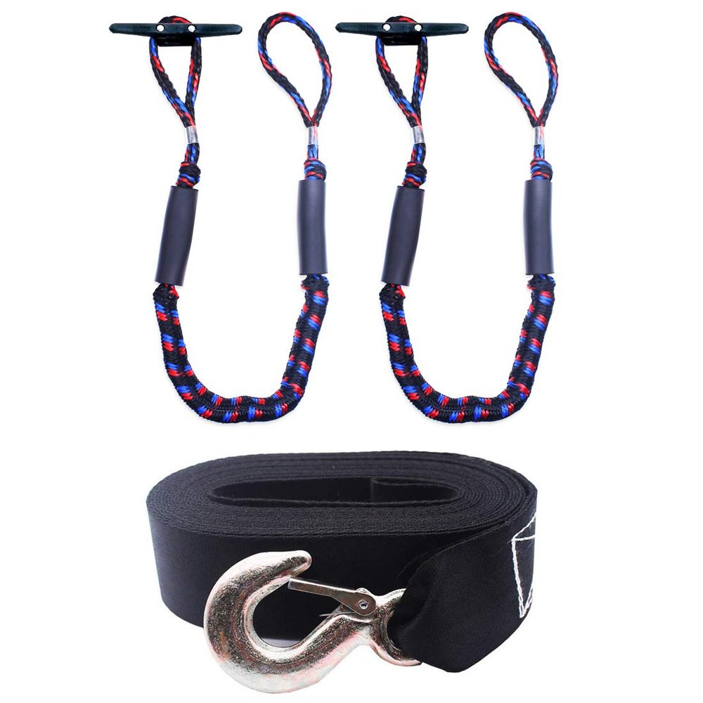 Boat Bungee Dock Line and Boat Winch Strap with Hook