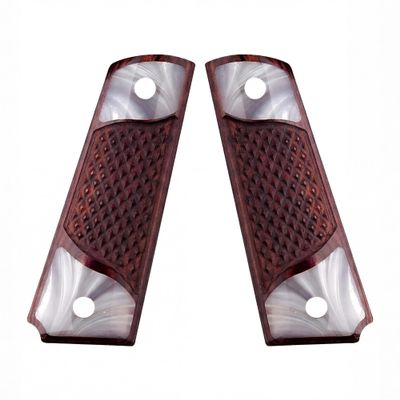Compatible Replacement for 1911 Grips Full Size Checkered Rosewood Premium Gun Grips with Pearl Accents
