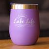 Bevvee Lake Life - Wine Tumbler with Sliding Lid - Stemless Stainless Steel Insulated Cup - Cute Outdoor Camping Mug - Purple view 2