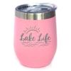 Bevvee Lake Life - Wine Tumbler with Sliding Lid - Stemless Stainless Steel Insulated Cup - Cute Outdoor Camping Mug - Pink view 1