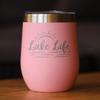 Bevvee Lake Life - Wine Tumbler with Sliding Lid - Stemless Stainless Steel Insulated Cup - Cute Outdoor Camping Mug - Pink view 2
