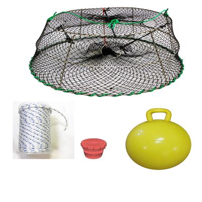 KUFA Sports Tower Style Prawn Trap with 400' Rope, Yellow Float and Vented Bait Jar Combo (CT77+PAS5)