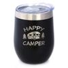 Happy Camper Wine Tumbler with Sliding Lid - Stemless Stainless Steel Insulated Cup - Cute Outdoor Camping Mug - Black view 1