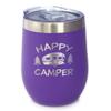 Bevvee Happy Camper Wine Tumbler with Sliding Lid - Stemless Stainless Steel Insulated Cup - Cute Outdoor Camping Mug - Purple view 1