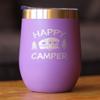 Bevvee Happy Camper Wine Tumbler with Sliding Lid - Stemless Stainless Steel Insulated Cup - Cute Outdoor Camping Mug - Purple view 2