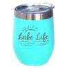 Bevvee Lake Life - Wine Tumbler with Sliding Lid - Stemless Stainless Steel Insulated Cup - Cute Outdoor Camping Mug - Teal view 1