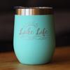 Bevvee Lake Life - Wine Tumbler with Sliding Lid - Stemless Stainless Steel Insulated Cup - Cute Outdoor Camping Mug - Teal view 2