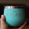 Bevvee Lake Life - Wine Tumbler with Sliding Lid - Stemless Stainless Steel Insulated Cup - Cute Outdoor Camping Mug - Teal view 3