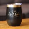 Lake Life - Wine Tumbler with Sliding Lid - Stemless Stainless Steel Insulated Cup - Cute Outdoor Camping Mug - Black view 2