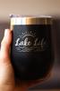 Lake Life - Wine Tumbler with Sliding Lid - Stemless Stainless Steel Insulated Cup - Cute Outdoor Camping Mug - Black view 3