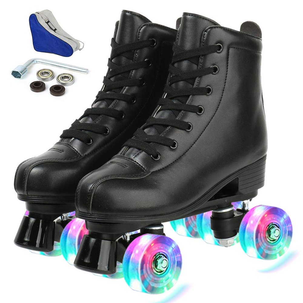 XUDREZ Women's Men's Roller Skates Shiny Double Row Four Wheels with Shoes Bag