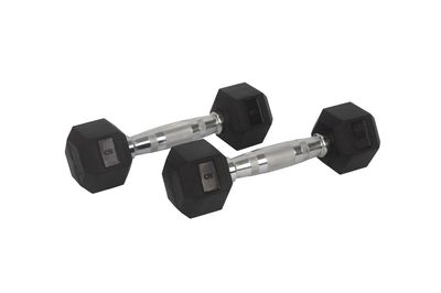 FixtureDisplays Rubber Dumbbell in Pair - with Metal Handles Pair of two 5 lbs Dumbbells 15187-2D