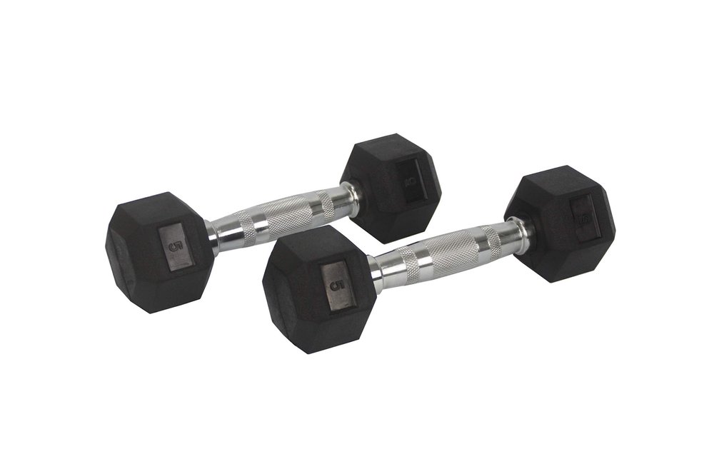 FixtureDisplays Rubber Dumbbell in Pair - with Metal Handles Pair of two 5 lbs Dumbbells 15187-2D
