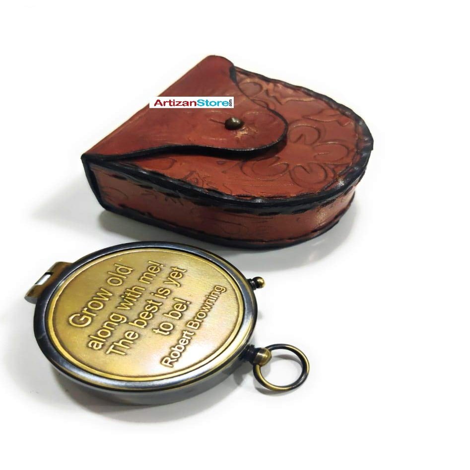 ArtizanStore Grow Old with Me Compass Nautical Leather Case, Directional Magnetic Compass