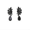 Faship Statement Black Premium Rhinestone Crystal Dangling Floral Clip On Earrings - Black view 1