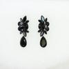 Faship Statement Black Premium Rhinestone Crystal Dangling Floral Clip On Earrings - Black view 2