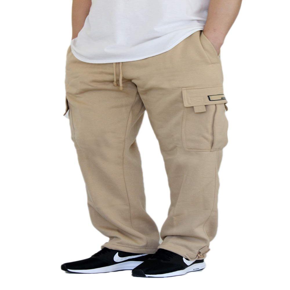 AIRNINE Men's Fleece Cargo Sweatpants Heavyweight S-6XL (Khaki, X-Large)
