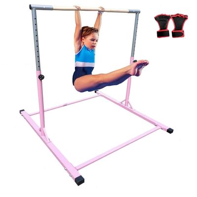 Athletic Bar Gymnastics Kip Bar Horizontal Bar Professional Junior Gymnastic Training High Bar Asymmetric Bar 13 Level Height Adjustable Expandable 3 to 5 FT Gymnastics Gloves (Pink)