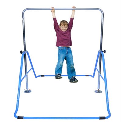 Athletic Bar Expandable Gymnastics Bar Horizontal Kip Bar Junior Training Adjustable Height Jungle Gym Children Monkey Bars Climbing Tower Playground Balance Bar Gymnasts w Gymnastics Gloves (Blue)